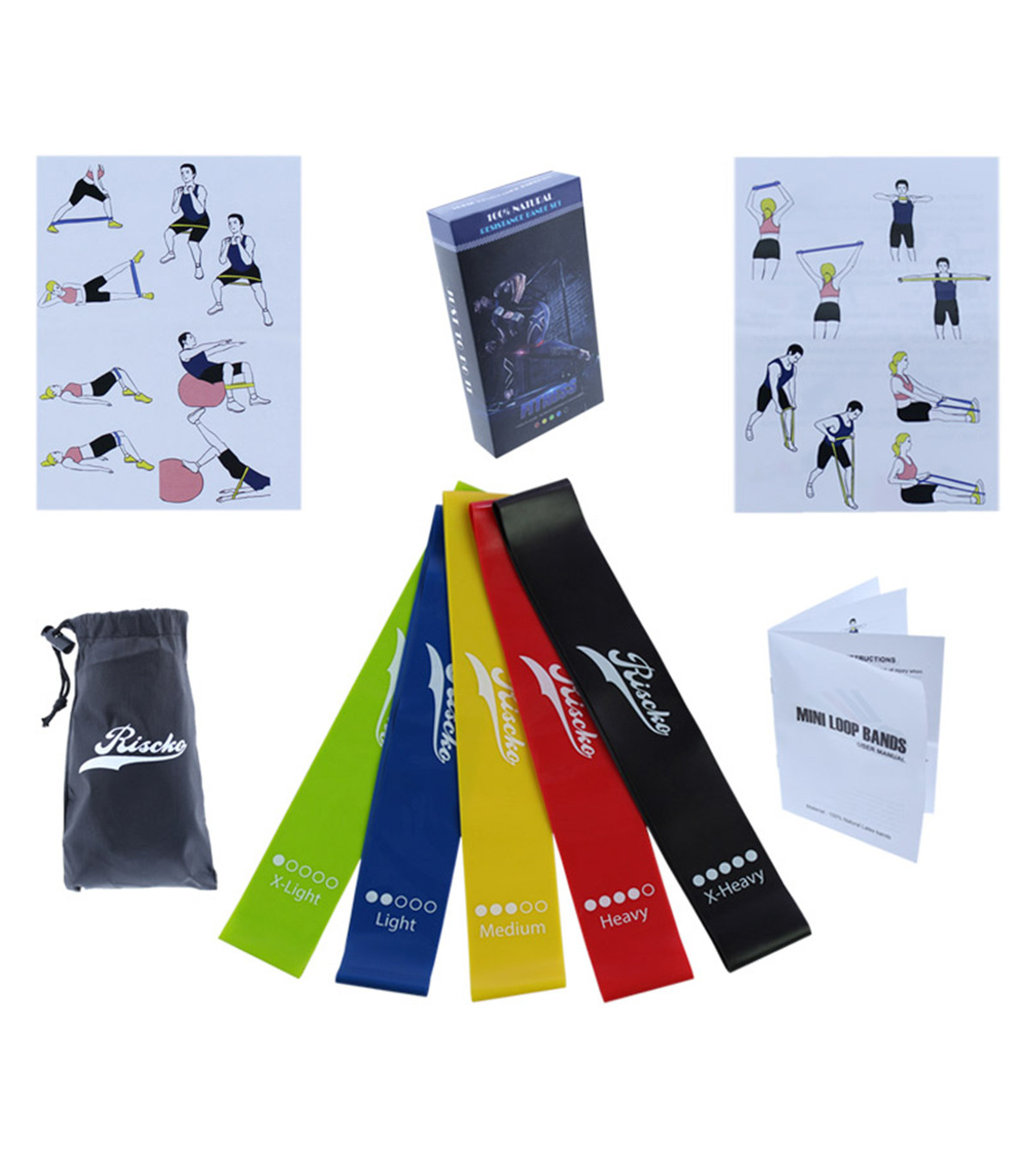 Dokpav Kit de Accesorios para Pilates Set de 5 Bandas Elásticas