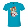 Camiseta Manga Corta Diseño Gatito En Taza Corazones